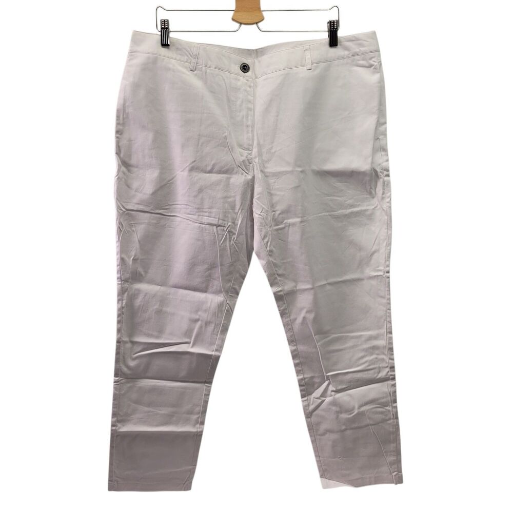 Women's Low Waist Slightly Stretch Cotton Cropped Chino White Pants Casual XXL